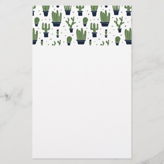 Rustic Dark Green Cactus Desert Pattern Stationery (Front)