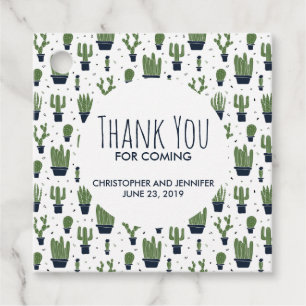 Rustic Dark Green Cactus Desert Pattern Wedding Favour Tags