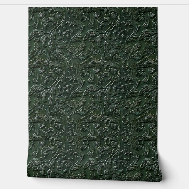 Rustic dark green tooled leather  wallpaper (Unrolling)