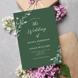 Rustic Dark Green Wildflower Boho Wedding Invitation