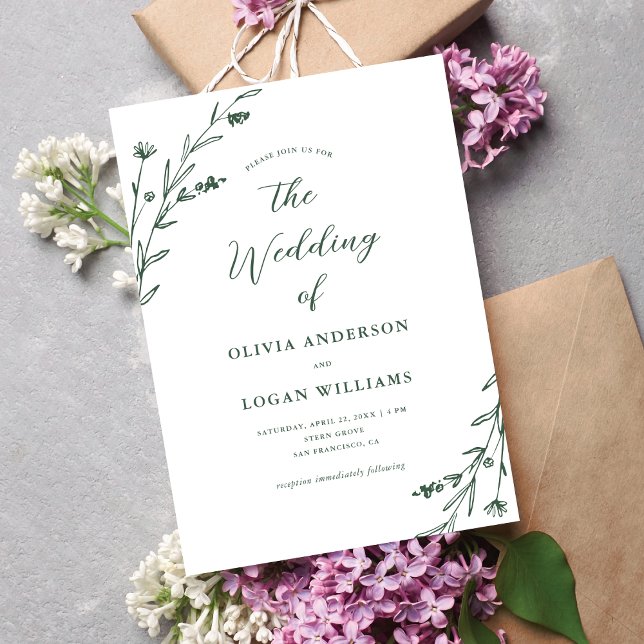 Rustic Dark Green Wildflower Boho Wedding Invitation (Creator Uploaded)