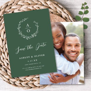 Rustic Dark Green Wildflower + Photo Save The Date Invitation