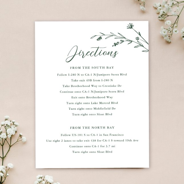 Rustic Dark Green Wildflower Wedding Info Card (Creator Uploaded)