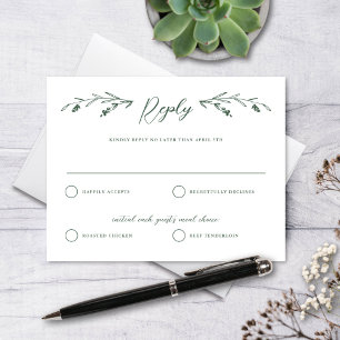 Rustic Dark Green Wildflower Wedding Reply Card