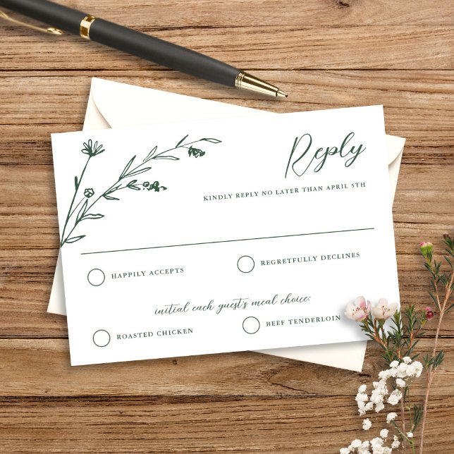 Rustic Dark Green Wildflower Wedding RSVP Card (Creator Uploaded)