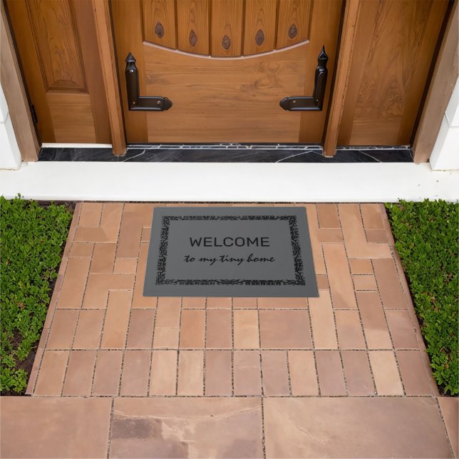 Rustic dark grey Welcome to my tiny home Doormat (Outdoor)