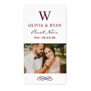Rustic Dark Red Monogram Wine Wedding Favour