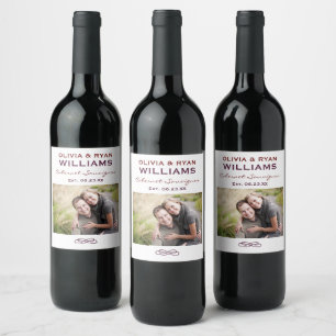 Rustic Dark Red Photo Wedding Wine Label