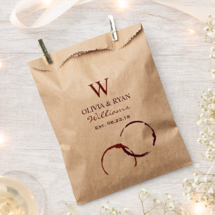 Rustic Dark Red Wine Stain Kraft Monogram Wedding Favour Bags