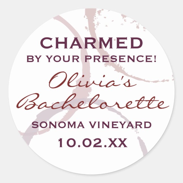 Rustic Dark Red Wine Stain Wedding Bachelorette Classic Round Sticker (Front)