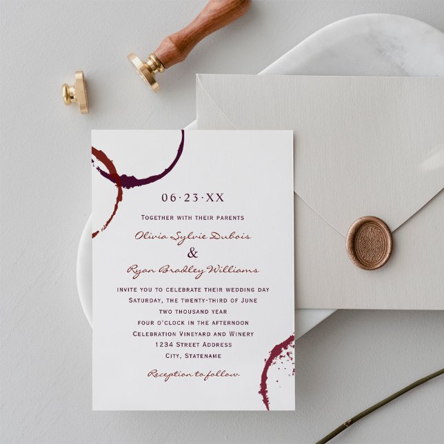 Rustic Dark Red Wine Stain Wedding Invitation (Creator Uploaded)