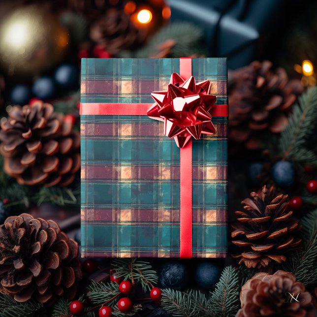 Rustic Dark Teal and Burgundy Plaid – Warm Holiday Wrapping Paper (Creator Uploaded)