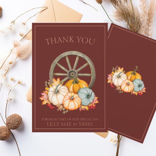 Rustic Dark Terracotta Autumn Fall Pumpkin Wedding Thank You Card (Creator Uploaded)