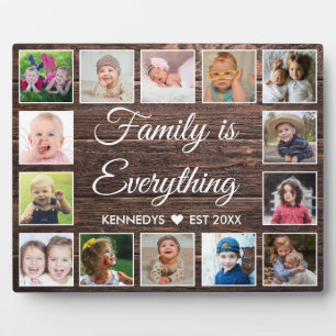 Rustic Dark Wood 14 Photo Collage Family Quote Plaque