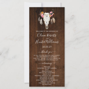 Rustic Dark Wood Antler Skull Wedding Program