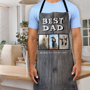 Rustic Dark Wood Best Dad 3 Photos Keepsake Apron