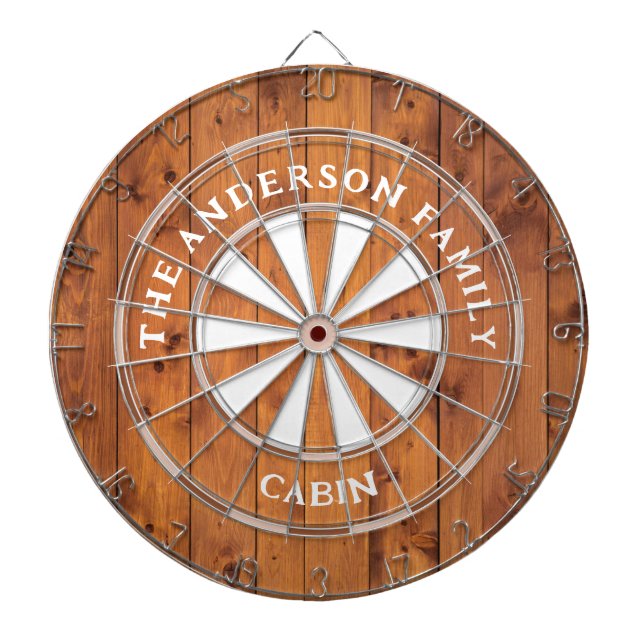 Rustic Dark Wood Boards Family Name Dart Board (Front)