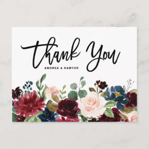 Rustic Dark Wood Burgundy Flowers Fall Wedding Postcard