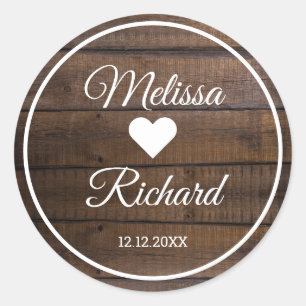 Rustic Dark Wood Country Wedding Favour   Classic Round Sticker