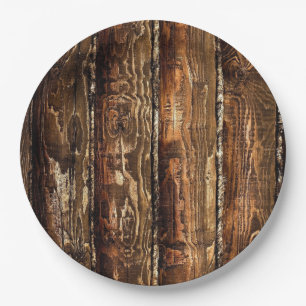 Rustic Dark Wood Disposable Paper Plates