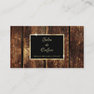 Rustic Dark Wood Elegant Gold Frame Beauty Salon Business Card