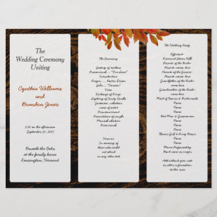 Rustic Dark Wood Fall Wedding Tri-Fold Program