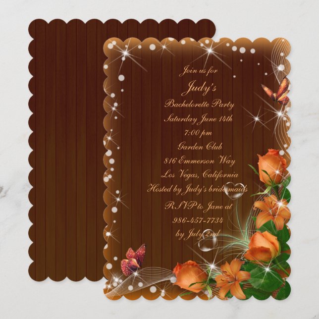 Rustic Dark Wood Floral Bachelorette Party Invitation (Front/Back)