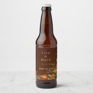 Rustic Dark Wood Floral Butterfly Wedding Beer Bottle Label