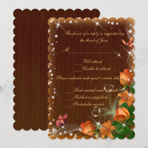 Rustic Dark Wood Floral Butterfly Wedding Response Invitation
