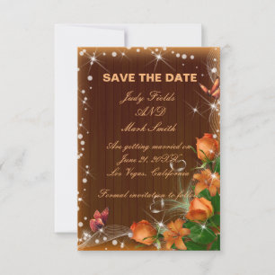 Rustic Dark Wood Floral Wedding Save The Date Card