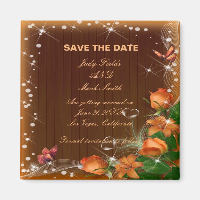 Rustic Dark Wood Floral Wedding Save The Date Magnet (Front)