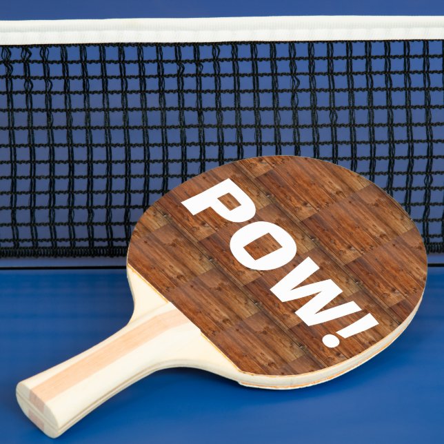 Rustic Dark Wood Funny POW! BAM! Ping Pong Paddle (Insitu)