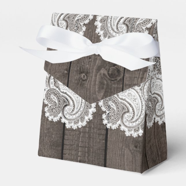 Rustic Dark Wood & Lace Elegant Bridal Shower Favour Box (Front Side)