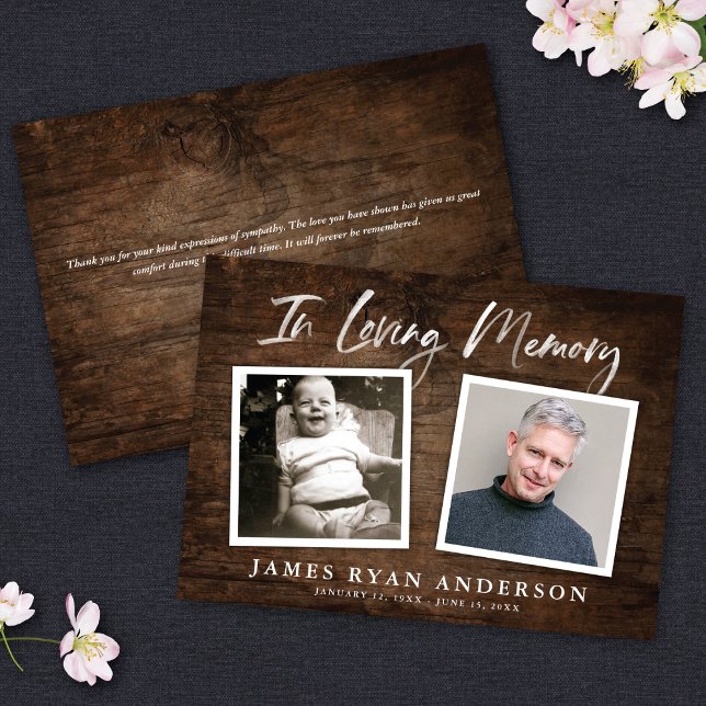 Rustic Dark Wood Memorial Photo Announcement (Creator Uploaded)
