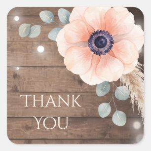 Rustic Dark Wood & Peach Watercolor Floral  Square Sticker