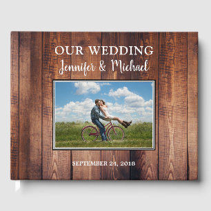 Rustic dark wood photo couple Wedding Guest Book