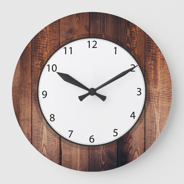 Rustic Dark Wood Planks Large Clock (Front)