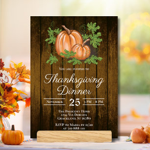 Rustic Dark Wood Pumpkins Thanksgiving Dinner Invitation