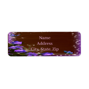 Rustic Dark Wood Purple Floral Butterfly Address