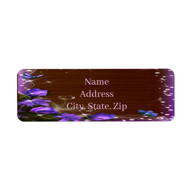Rustic Dark Wood Purple Floral Butterfly Address (Front)