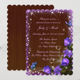 Rustic Dark Wood Purple Floral Rehearsal Dinner Invitation