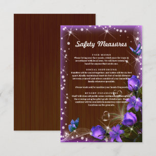 Rustic Dark Wood Purple Floral Safety Measures Enclosure Card