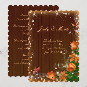 Rustic Dark Wood Roses Butterfly Wedding Menu Card