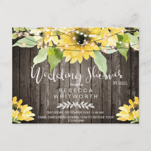 Rustic  Dark Wood Sunflower Bridal Shower by Mail Invitation Postcard