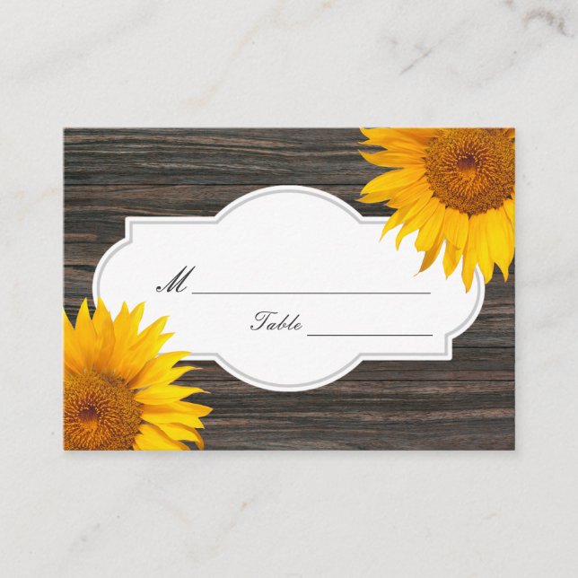Rustic Dark Wood & Sunflower Wedding Place/Seating Place Card (Front)