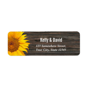 Rustic Dark Wood Sunflower Wedding Return Address