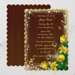 Rustic Dark Wood Yellow Floral Bridal Shower Invitation