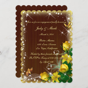 Rustic Dark Wood Yellow Floral Engagement Party Invitation