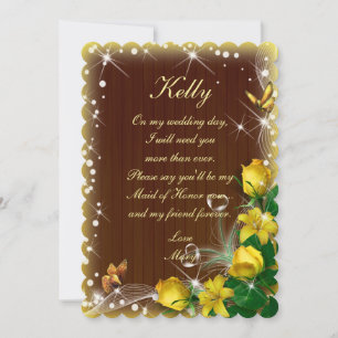 Rustic Dark Wood Yellow Floral Maid Of Honour Invitation