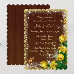 Rustic Dark Wood Yellow Floral Rehearsal Dinner Invitation